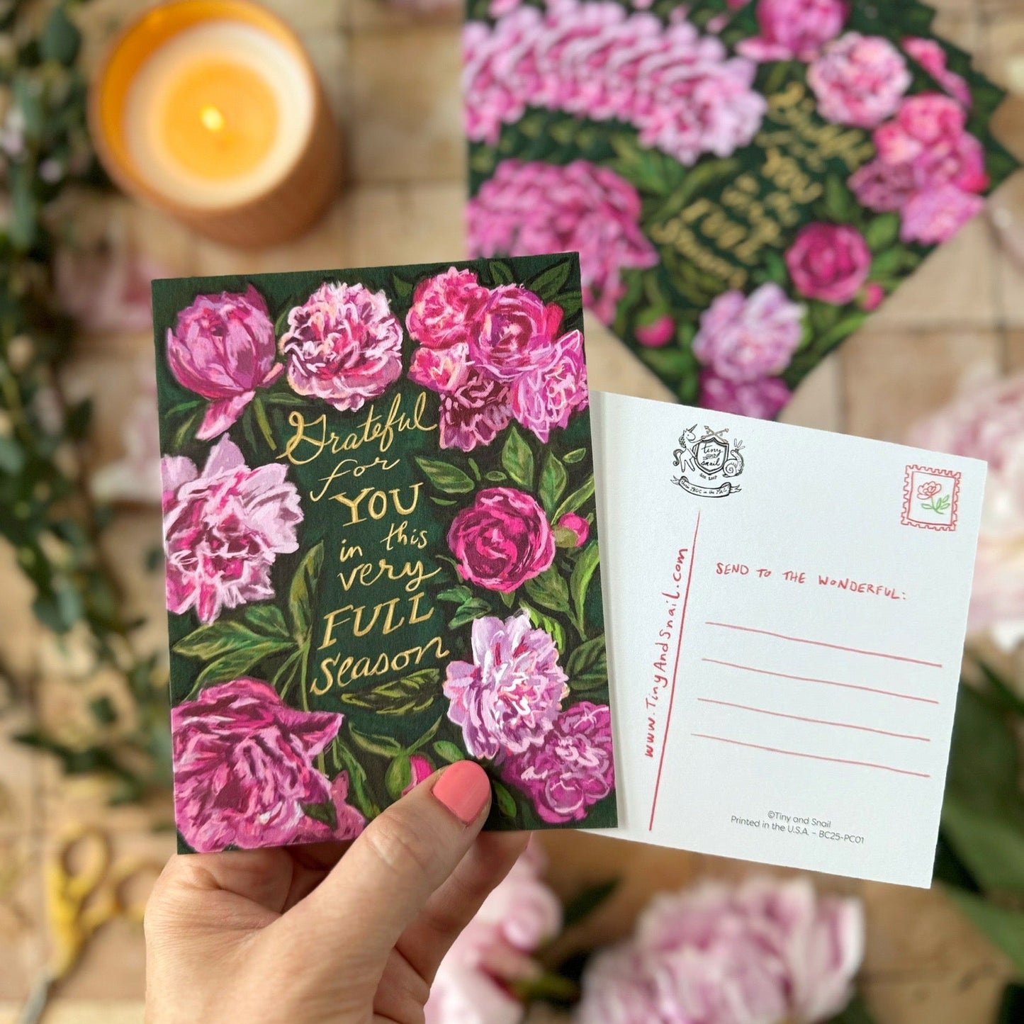 Grateful for you in this very full season - postcard by Tiny and Snail - on tile