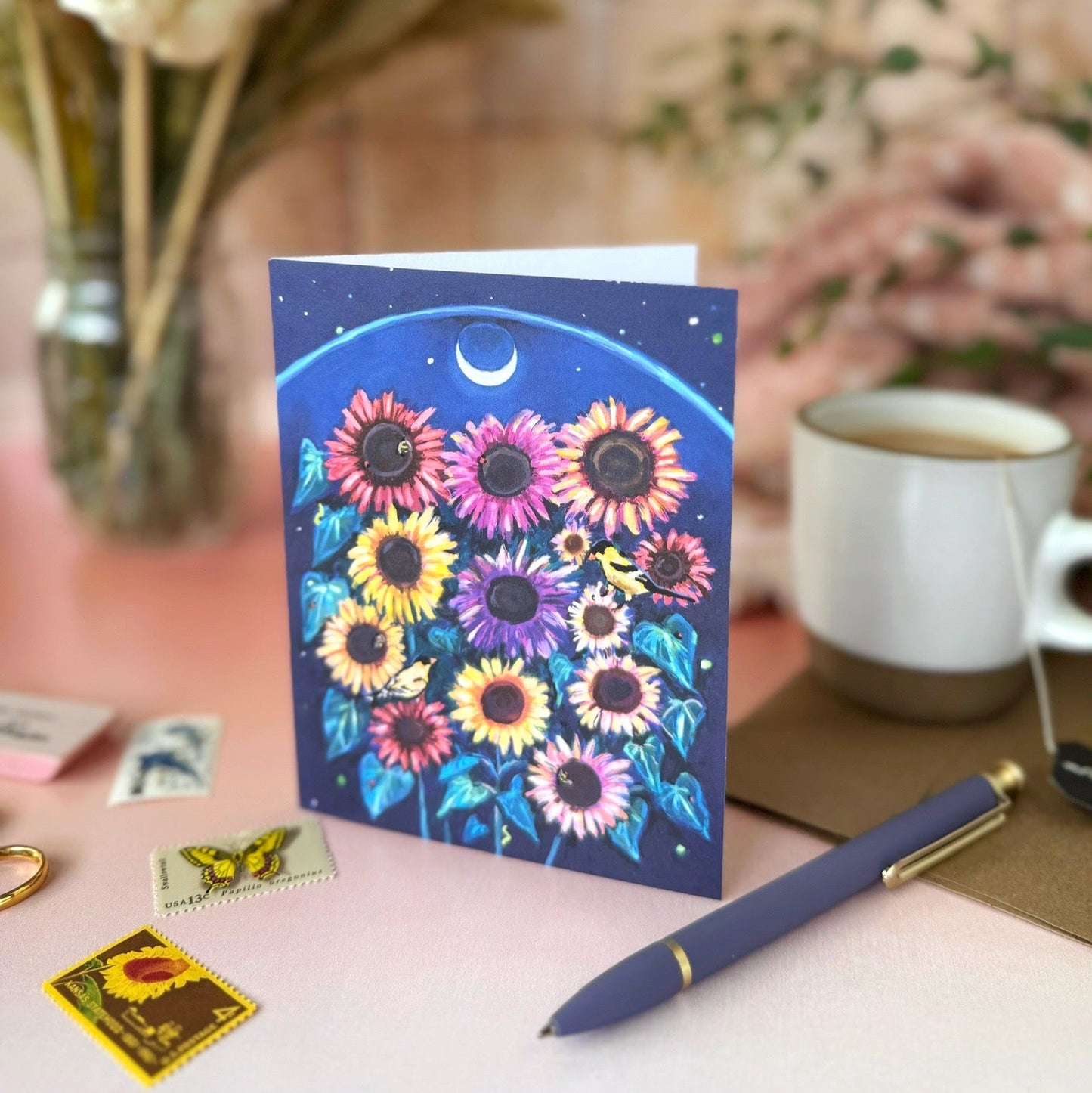 Moonlit Sunflowers - card by Tiny and Snail- standing