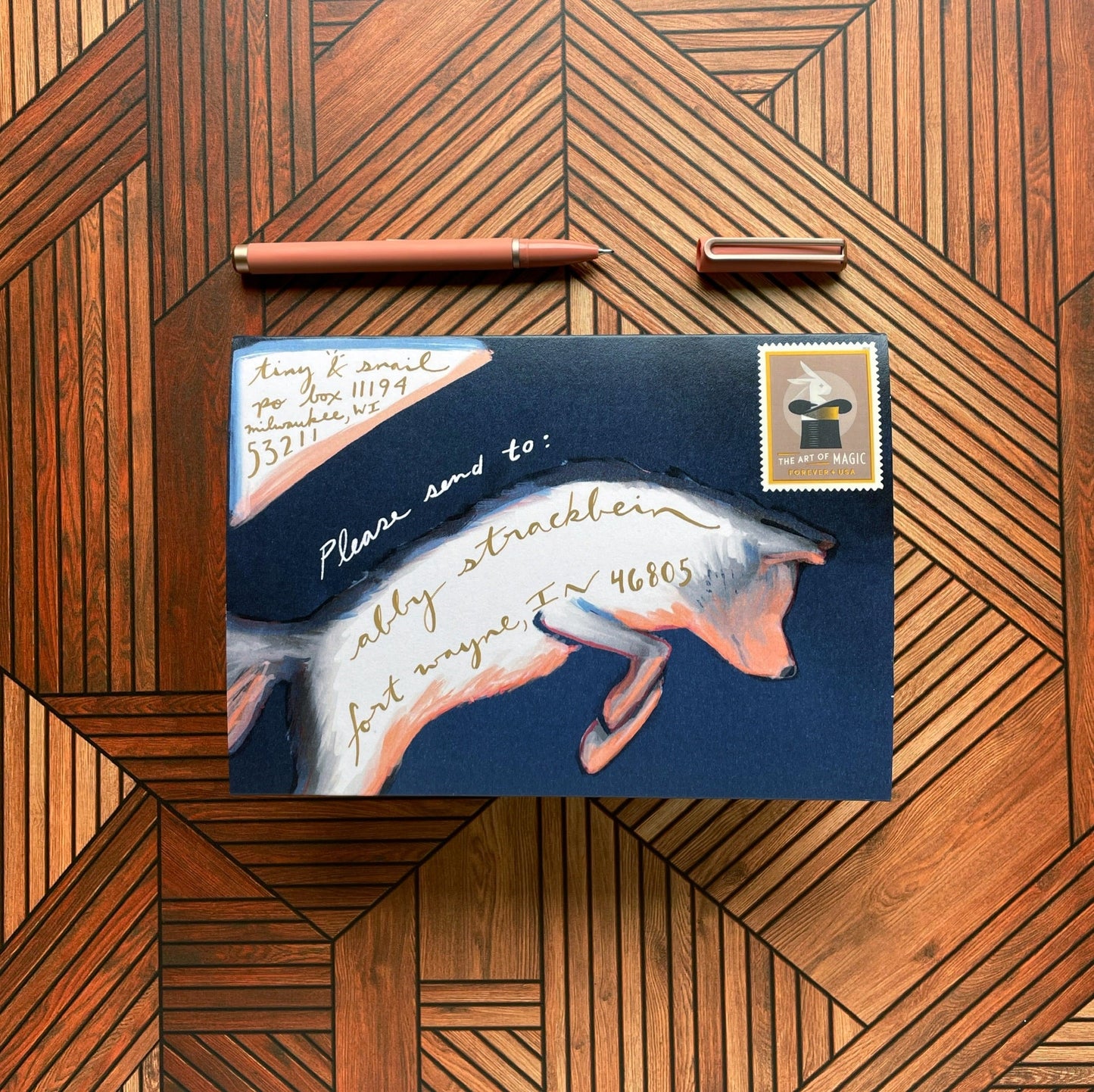 Fox Jumped Over the Moon · Instant Artful Envelope Stationery IAE Tiny and Snail