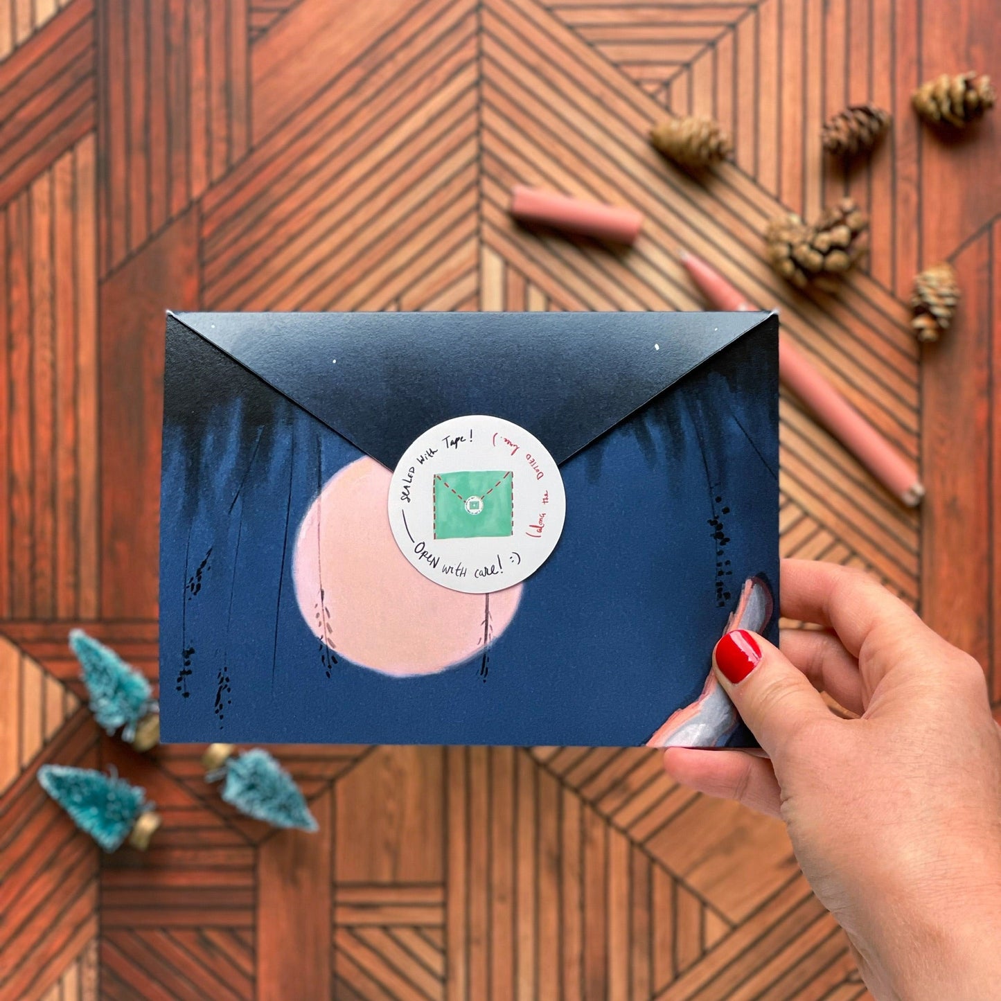 Fox Jumped Over the Moon · Instant Artful Envelope Stationery IAE Tiny and Snail