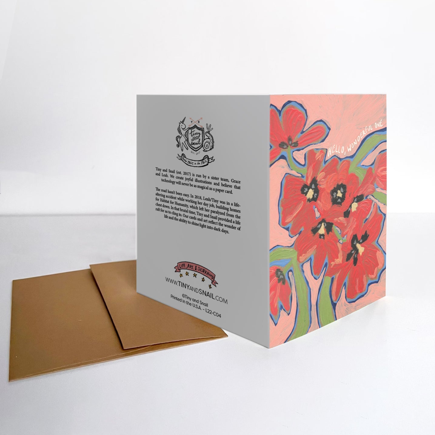 Hello, Wonderful One Tulip Bouquet A2 Card Tiny and Snail