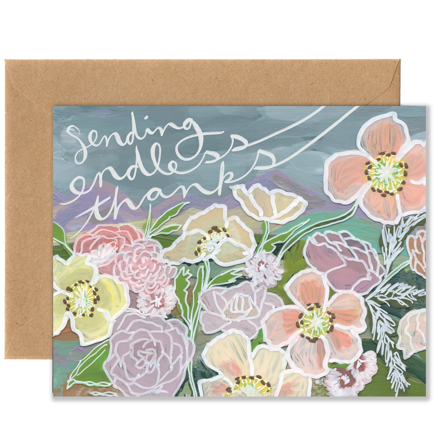 Sending Endless Thanks Florals (Single Card) A2 Card Tiny and Snail