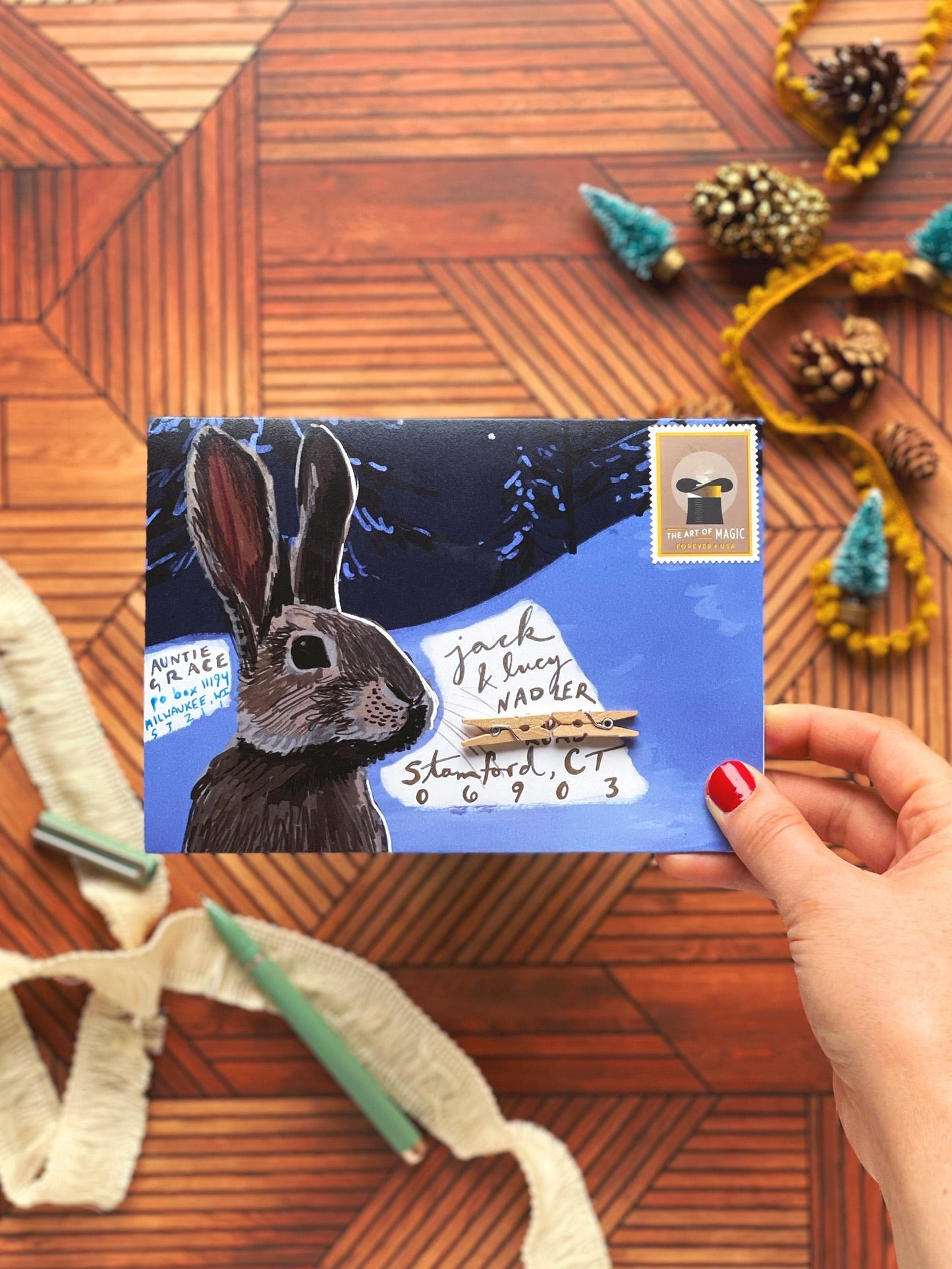 Winter Rabbit · Instant Artful Envelope Stationery IAE Tiny and Snail