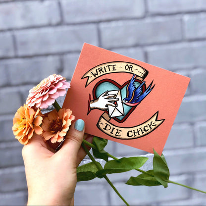 Write-Or-Die Chick Postcard