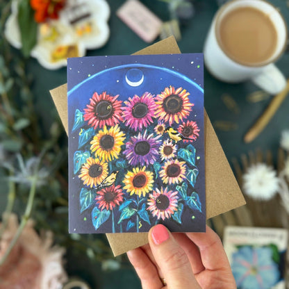 Moonlit_Sunflowers_card by Tiny and Sanil -in_hand - green_background
