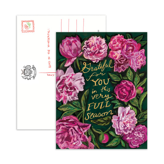 Set of 10 Grateful For You In This Very Full Season (Peony Postcard)