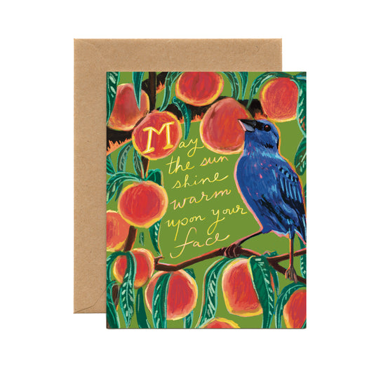 May The Sun Shine Warm Upon Your Face (Indigo Bunting in Peach Tree)