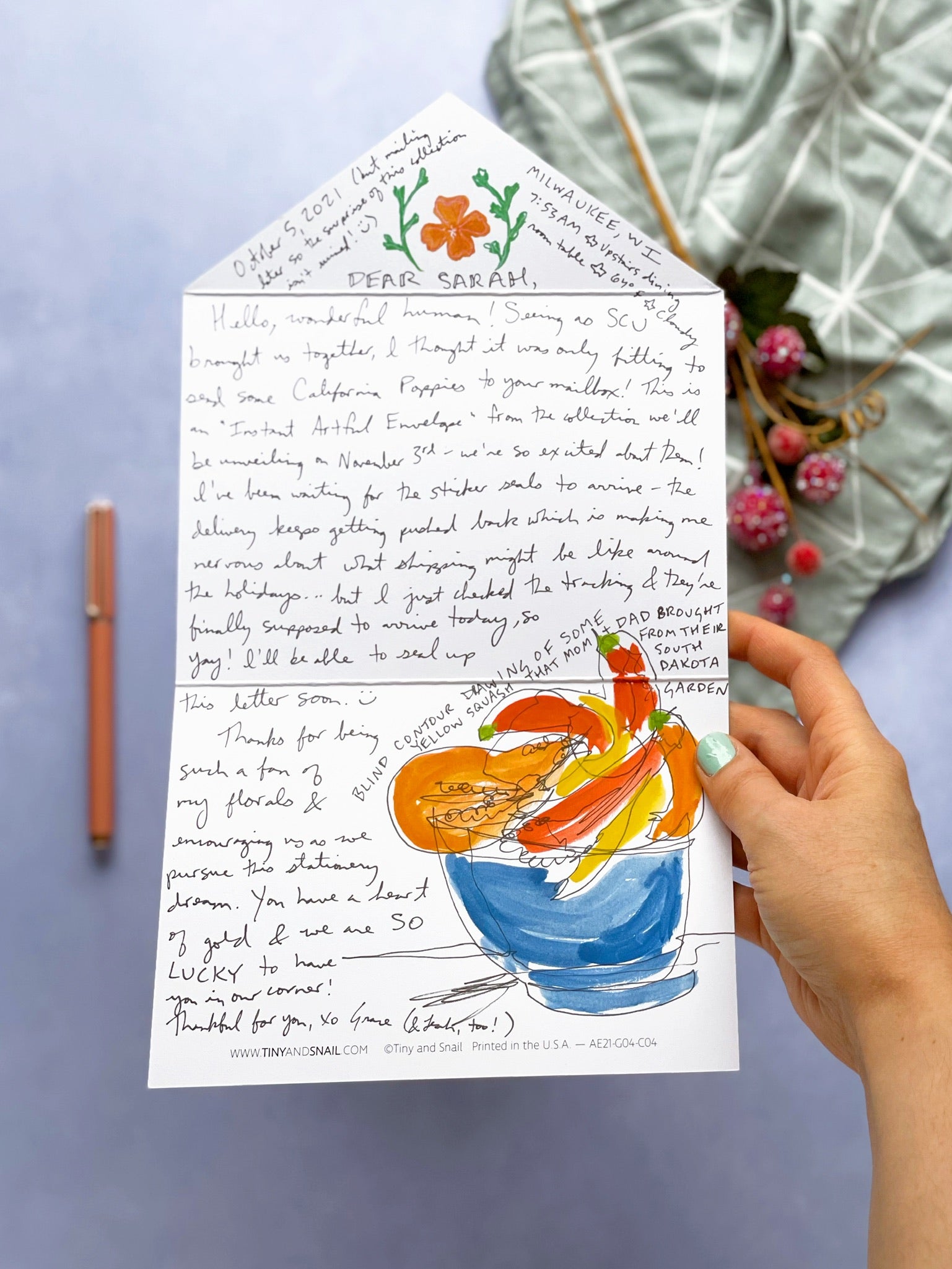 California Poppies · Instant Artful Envelope Stationery - Tiny and Snail