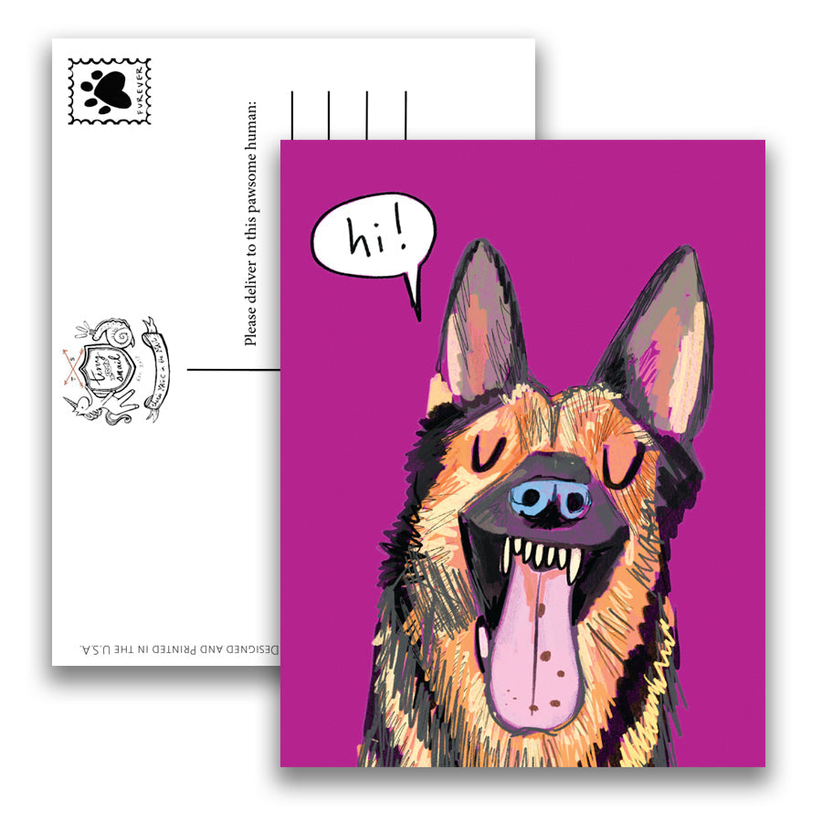 Hi! German Shepherd (Single Postcard) postcard Tiny and Snail